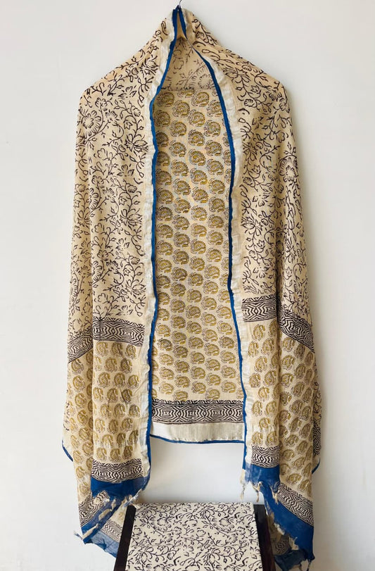 Premium Cotton Linen Hand Block Printed Cotton Linen Suit Set