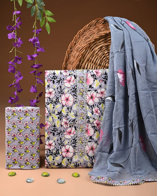Premium Gota Patti Work Cotton Suit Set With Chiffon Dupatta