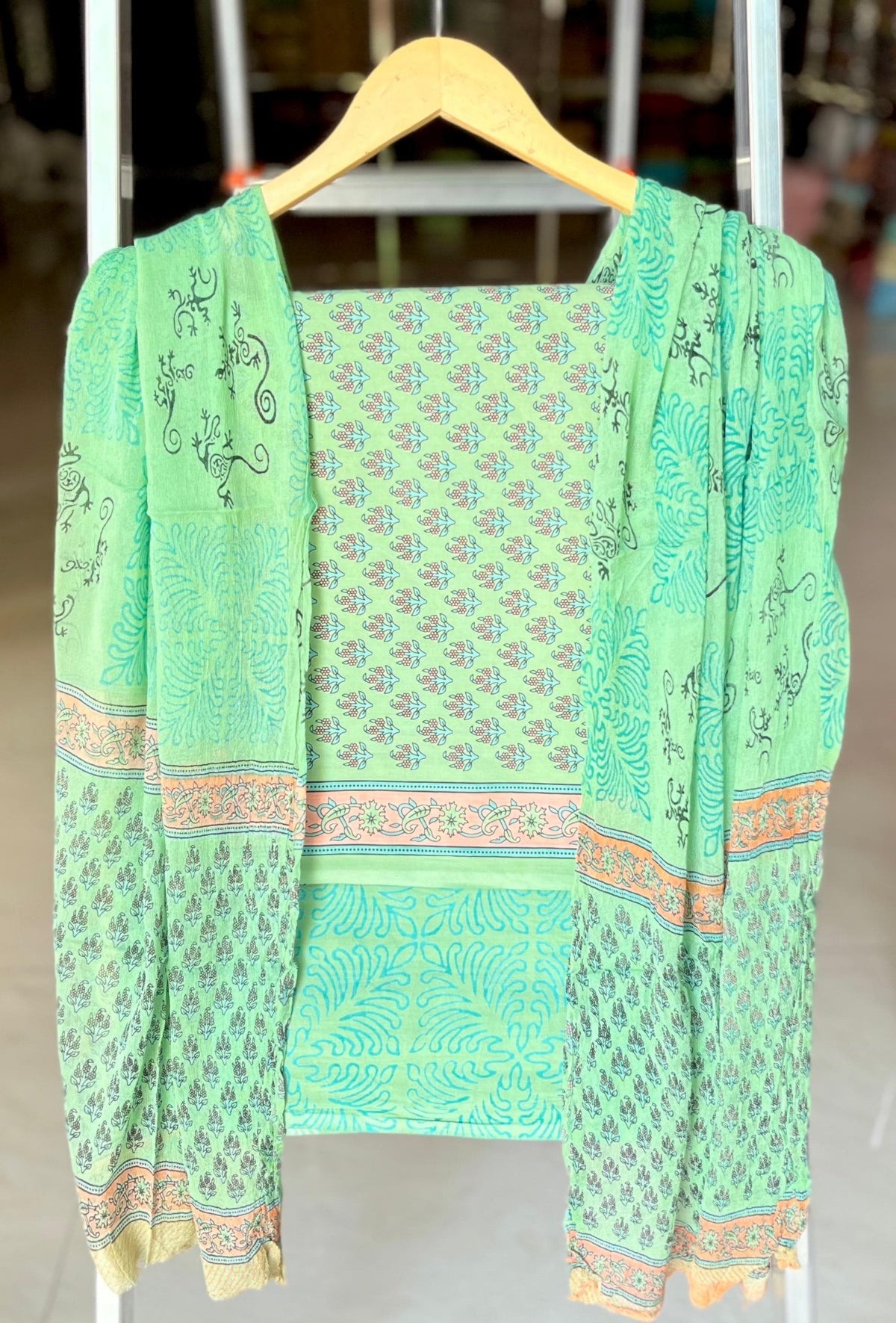 Pure Soft Cotton Hand Block Printed Suit Set With Chiffon Dupatta