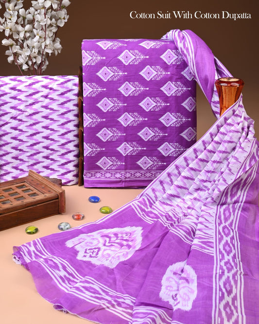 Designer Hand Block Printed Cotton Suit Set With Cotton Dupatta
