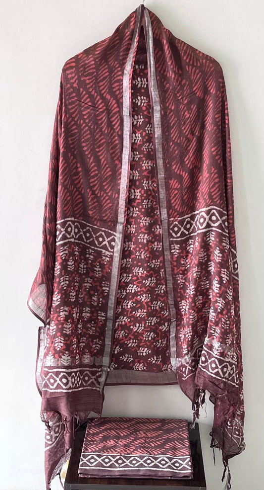 Premium Cotton Linen Hand Block Printed Cotton Linen Suit Set