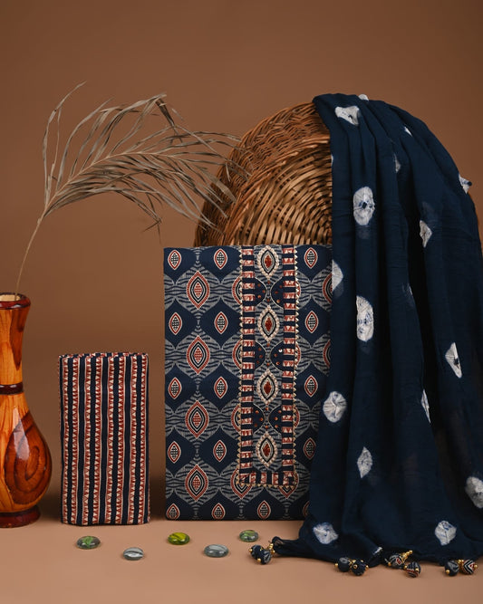 Premium Gota Patti Work Cotton Suit Set With Chiffon Dupatta