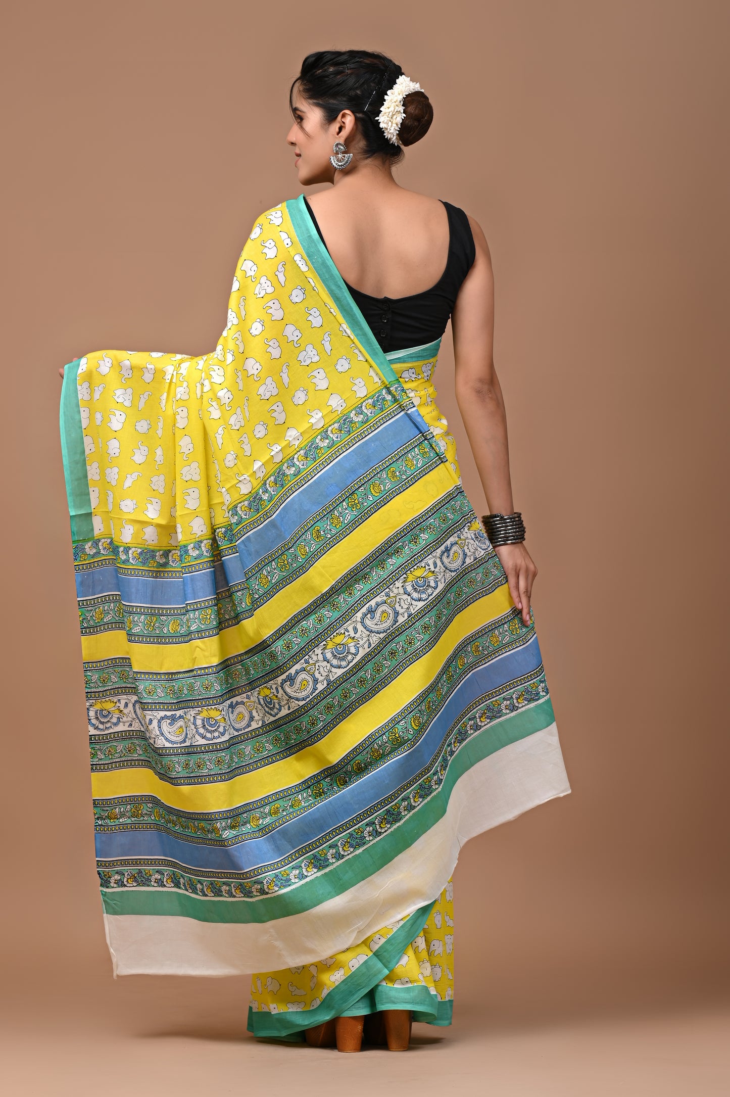 Pure Soft Cotton Handblock Printed Saree With Blouse