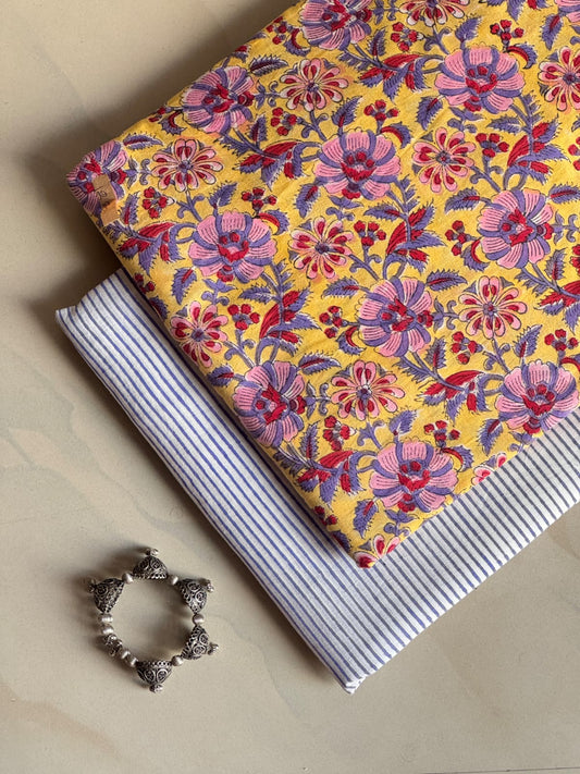 Pure Soft Cotton Handblock Printed 2PC Top-Bottom Suit Set (2.50 Meter Each)