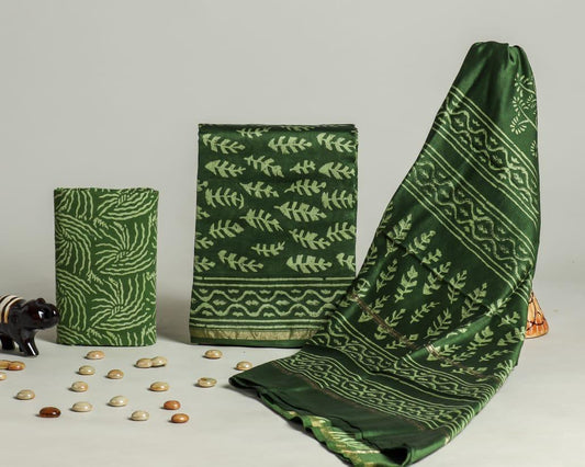 Designer Handblock Printed Chanderi Silk Suit Set