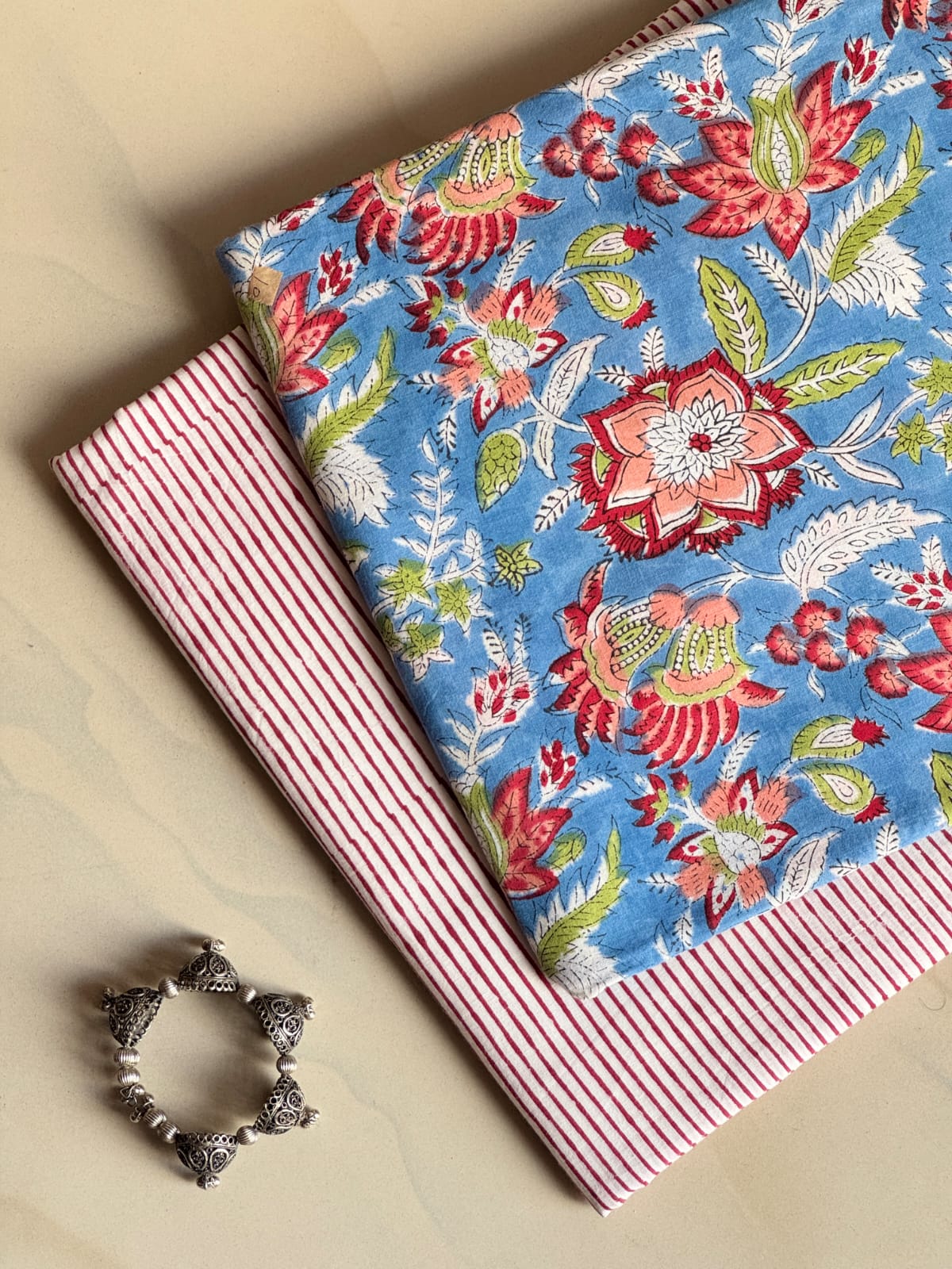 Pure Soft Cotton Handblock Printed 2PC Top-Bottom Suit Set (2.50 Meter Each)