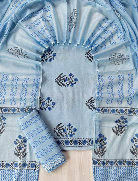Pure Soft Cotton Hand Block Printed Suit Set With Cotton Dupatta