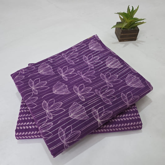 Pure Lurex Cotton Handblock Printed 2PC Top-Bottom Suit Set