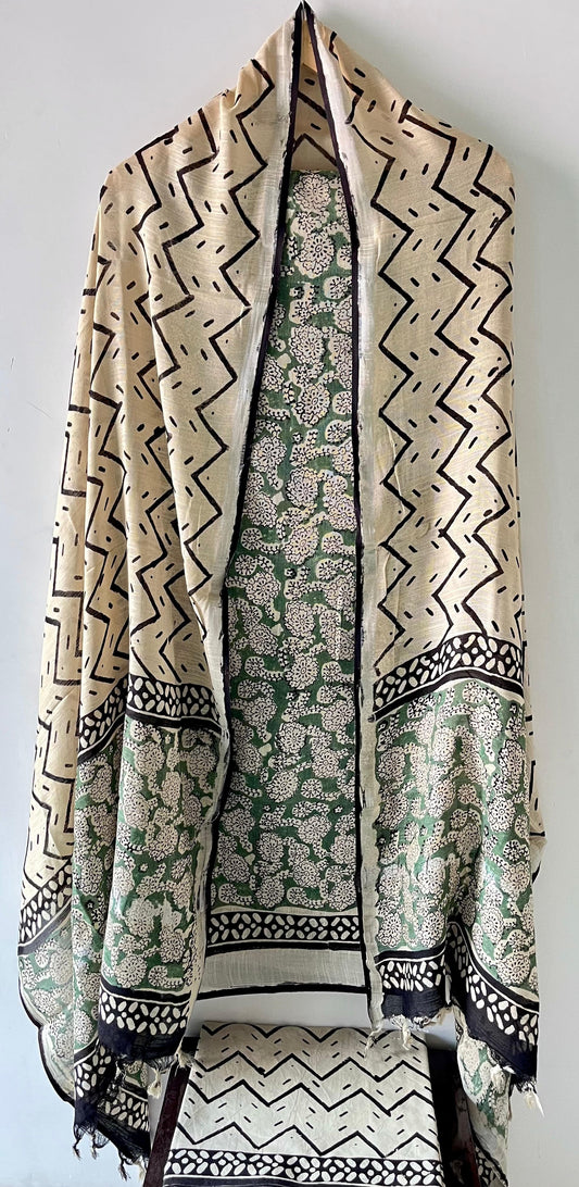 Premium Cotton Linen Hand Block Printed Cotton Linen Suit Set