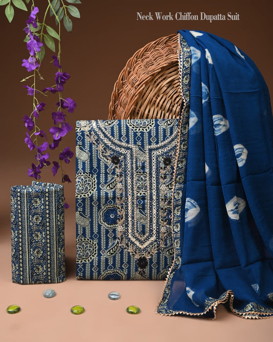 Premium Gota Patti Work Cotton Suit Set With Chiffon Dupatta