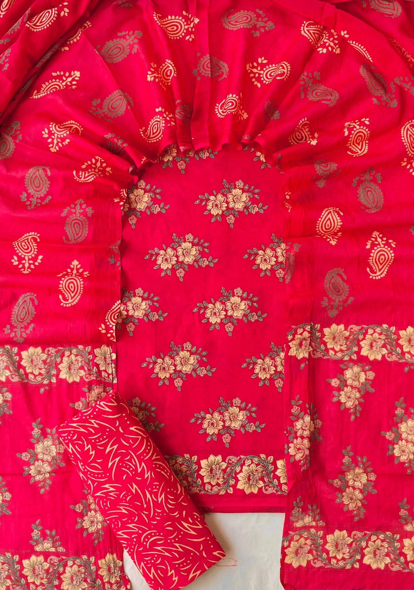 Pure Soft Cotton Hand Block Printed Suit Set With Cotton Dupatta