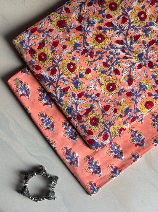 Pure Soft Cotton Handblock Printed 2PC Top-Bottom Suit Set (2.50 Meter Each)