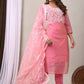 Elegant Coral Chanderi Silk Hand-Embroidered Suit Set with Dupatta