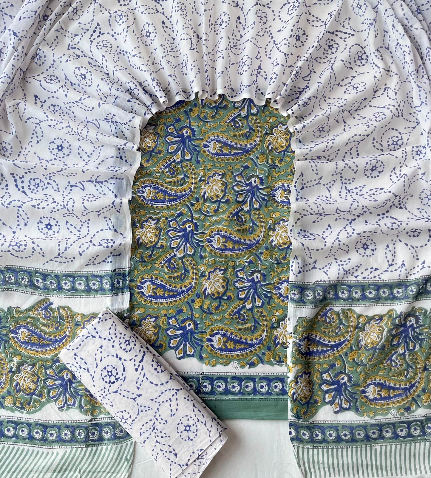 Pure Soft Cotton Hand Block Printed Suit Set With Cotton Dupatta