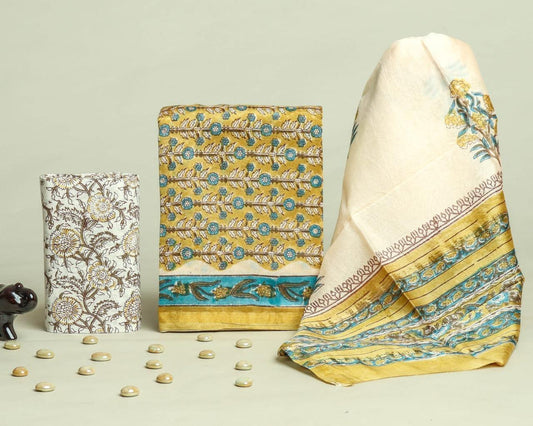 Designer Handblock Printed Chanderi Silk Suit Set