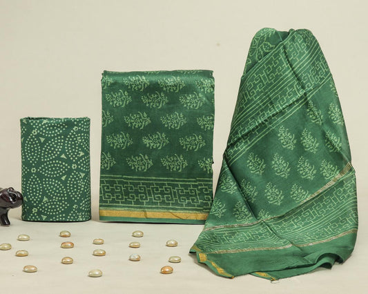 Designer Handblock Printed Chanderi Silk Suit Set