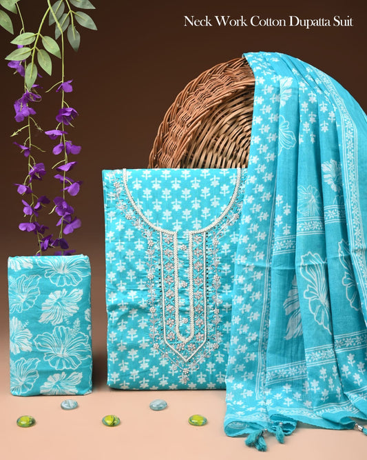 Premium Gota Patti Work Cotton Suit Set With Chiffon Dupatta