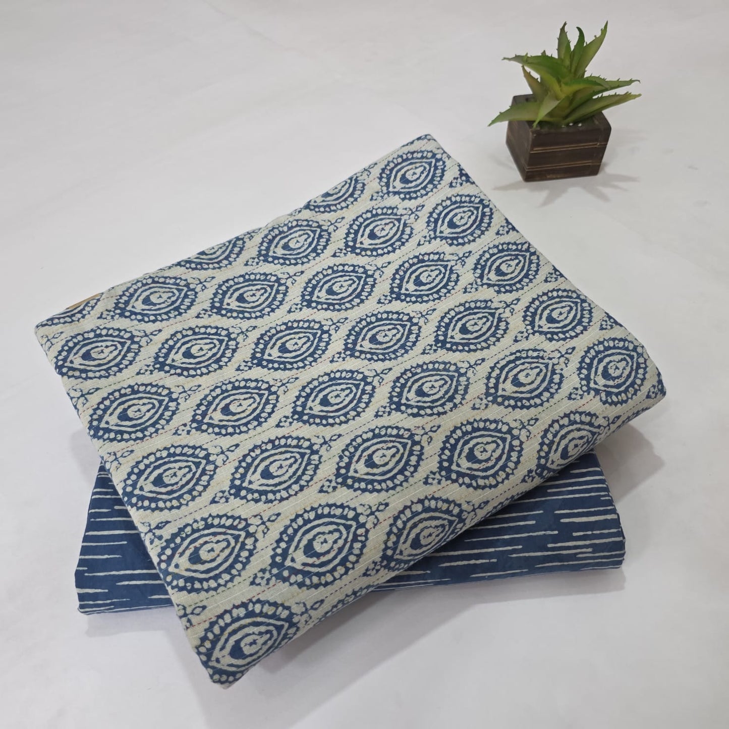 Pure Kantha Cotton Handblock Printed 2PC Top-Bottom Suit Set