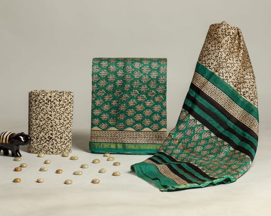 Designer Handblock Printed Chanderi Silk Suit Set