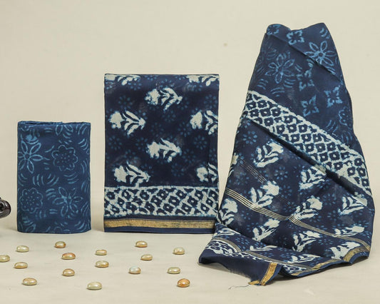 Designer Handblock Printed Chanderi Silk Suit Set