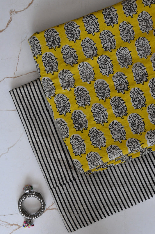 Pure Soft Cotton Handblock Printed 2PC Top-Bottom Suit Set (2.50 Meter Each)