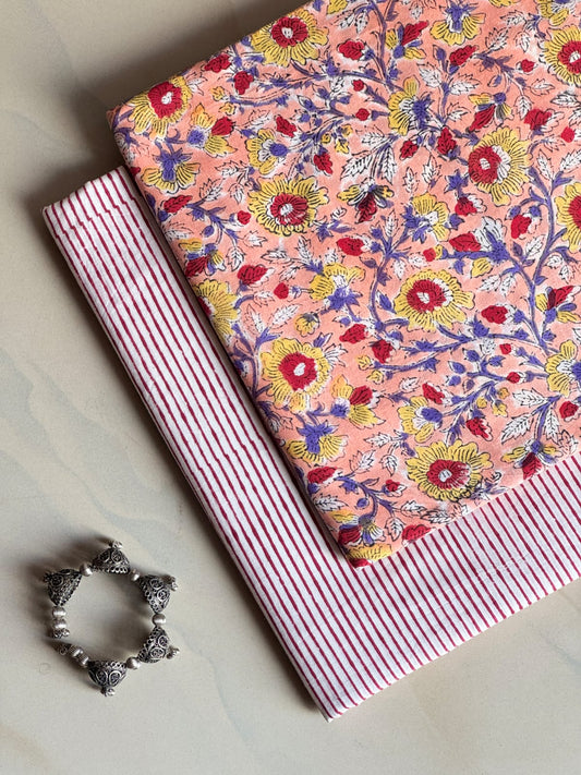 Pure Soft Cotton Handblock Printed 2PC Top-Bottom Suit Set (2.50 Meter Each)