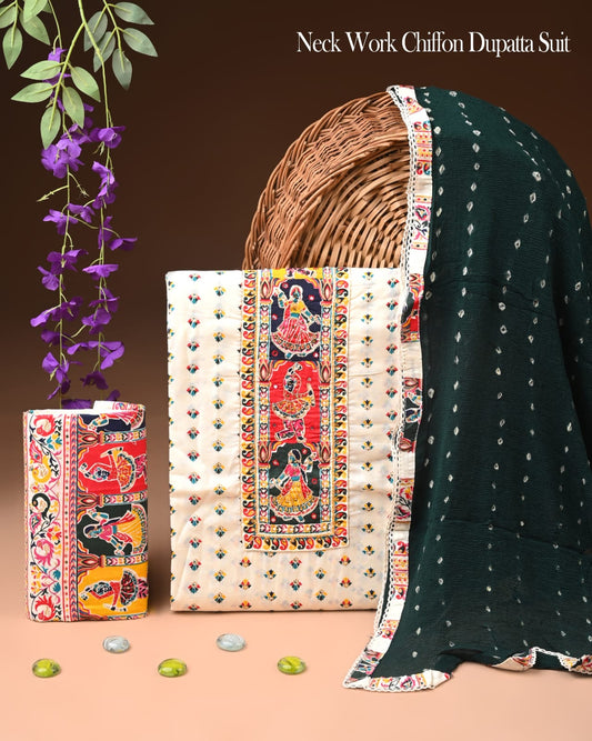Premium Gota Patti Work Cotton Suit Set With Chiffon Dupatta
