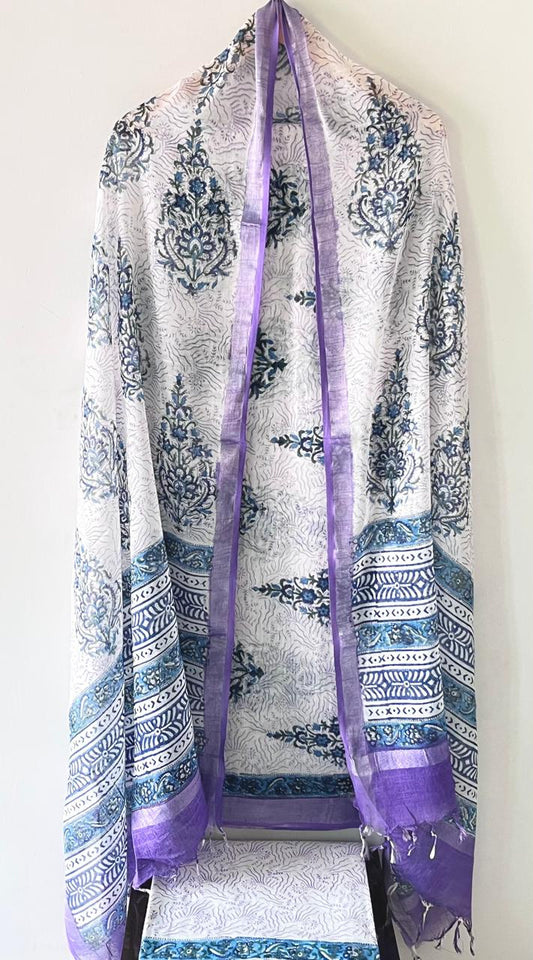 Premium Cotton Linen Hand Block Printed Cotton Linen Suit Set