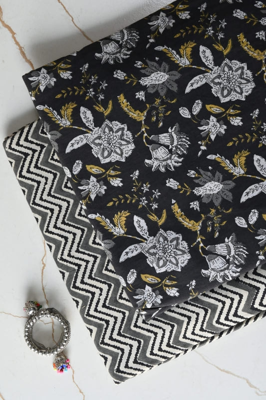 Pure Soft Cotton Handblock Printed 2PC Top-Bottom Suit Set (2.50 Meter Each)