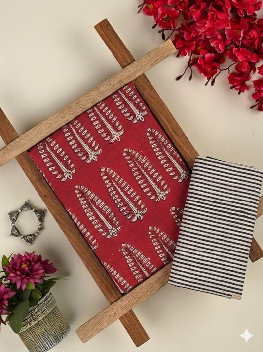 Pure Soft Cotton Handblock Printed 2PC Top-Bottom Suit Set (2.50 Meter Each)