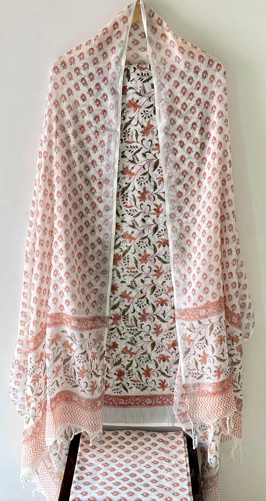 Premium Cotton Linen Hand Block Printed Cotton Linen Suit Set