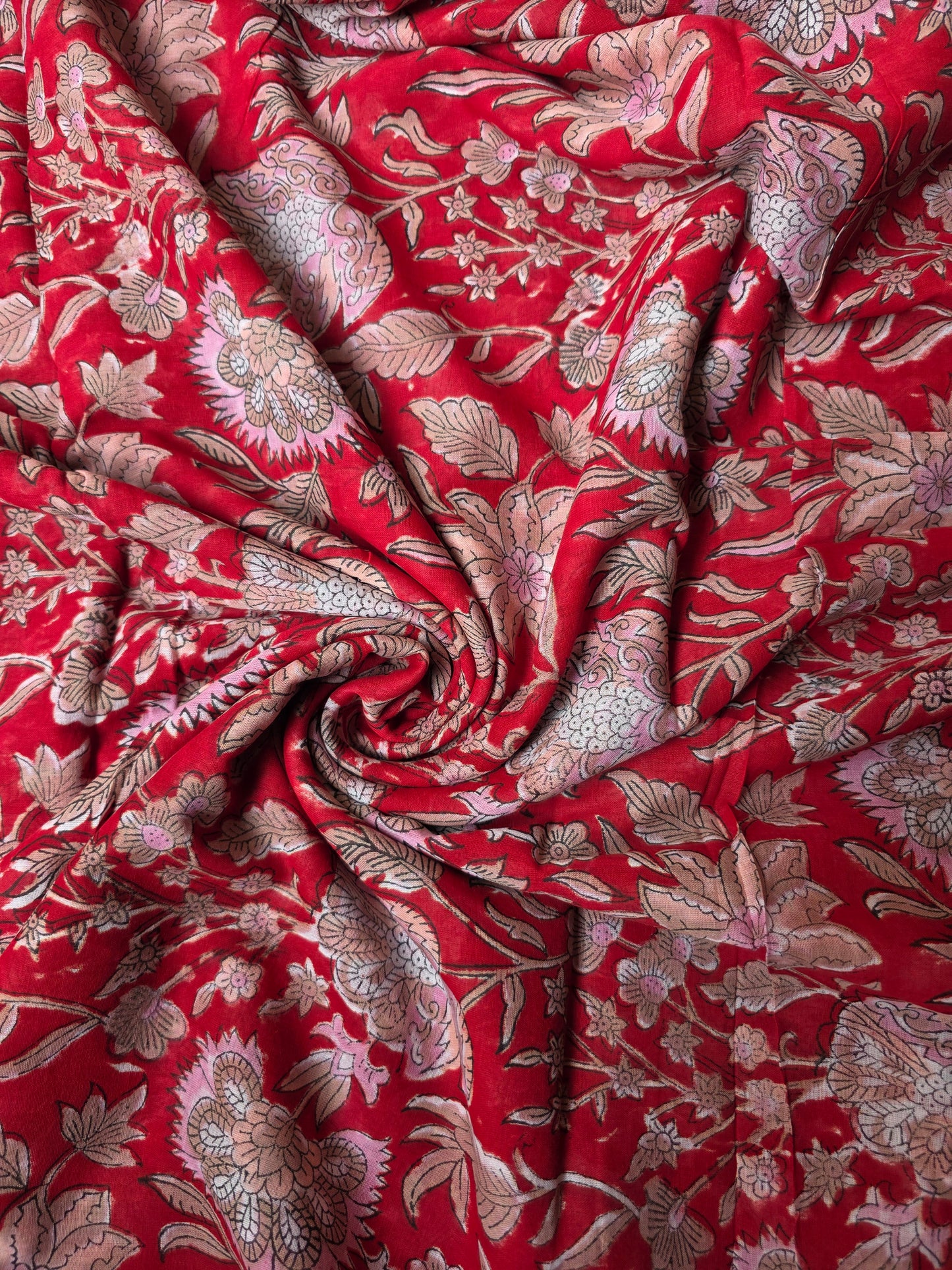 Pure Soft Mulmul Cotton Handblock Printed Fabric