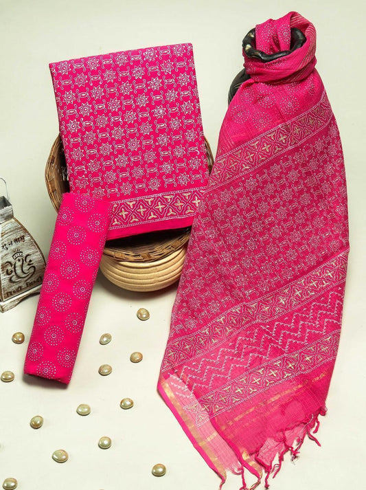 Pure Cotton Hand Block Printed Suit Set With Kota Doria Dupatta