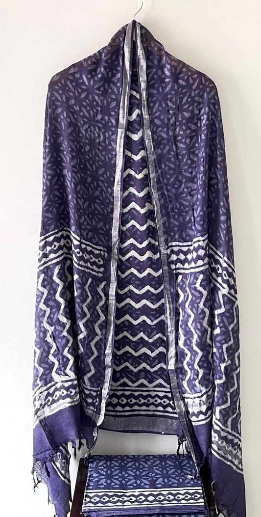Premium Cotton Linen Hand Block Printed Cotton Linen Suit Set