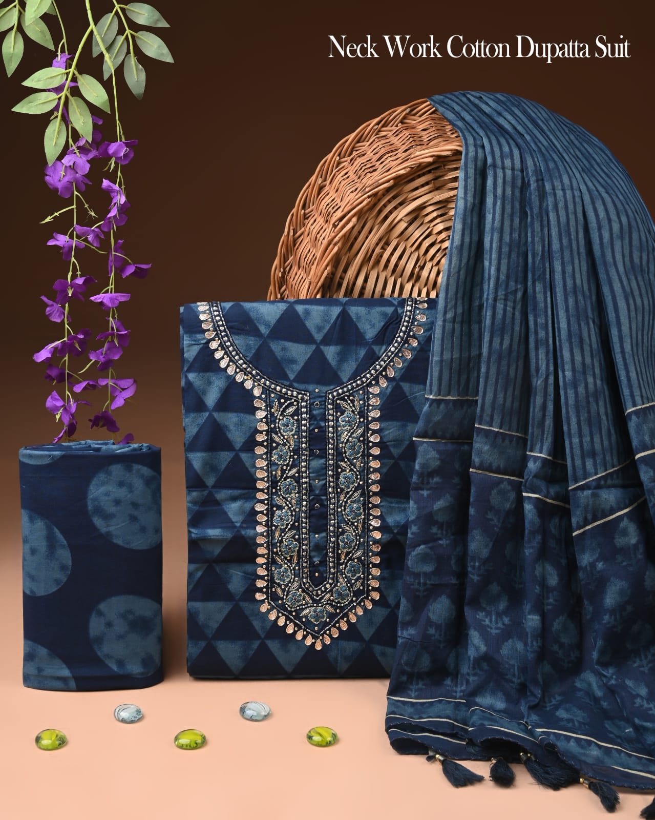 Premium Gota Patti Work Cotton Suit Set With Chiffon Dupatta