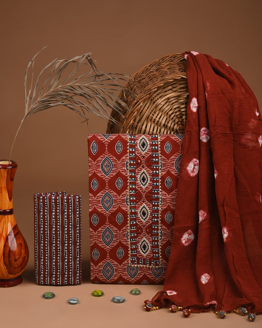 Premium Gota Patti Work Cotton Suit Set With Chiffon Dupatta