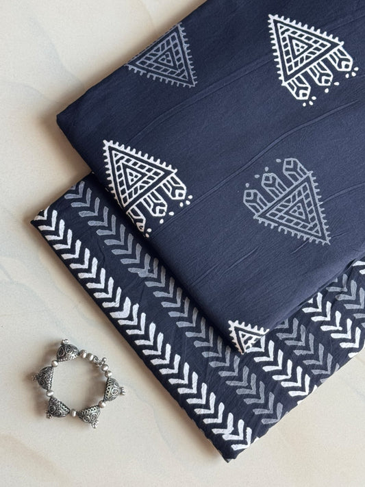 Pure Soft Cotton Handblock Printed 2PC Top-Bottom Suit Set (2.50 Meter Each)