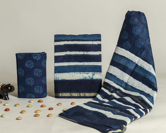 Designer Handblock Printed Chanderi Silk Suit Set