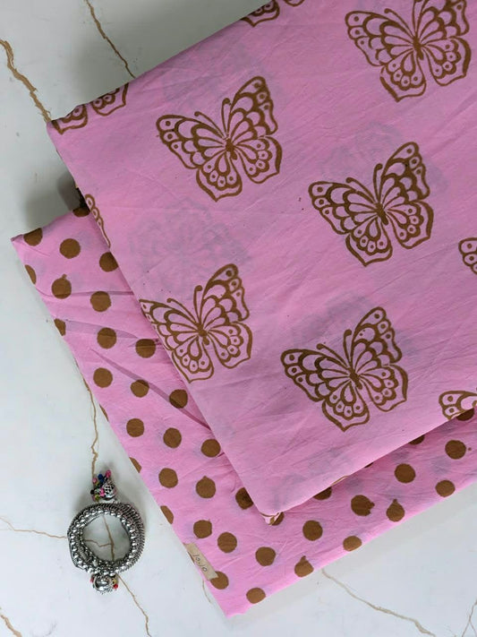 Pure Soft Cotton Handblock Printed 2PC Top-Bottom Suit Set (2.50 Meter Each)