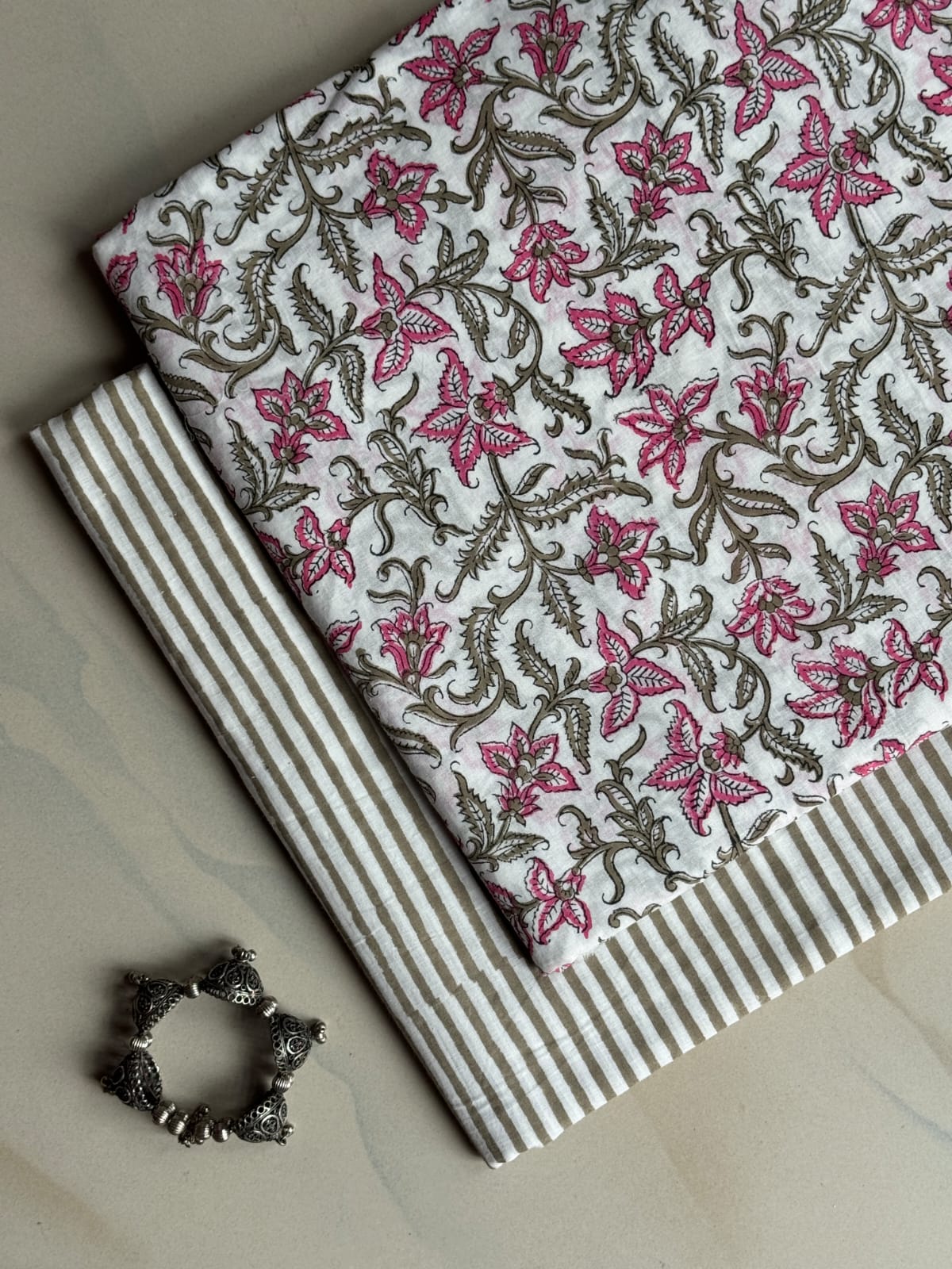 Pure Soft Cotton Handblock Printed 2PC Top-Bottom Suit Set (2.50 Meter Each)