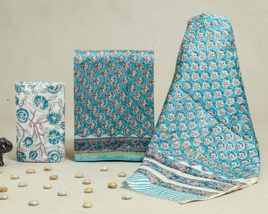 Designer Handblock Printed Chanderi Silk Suit Set