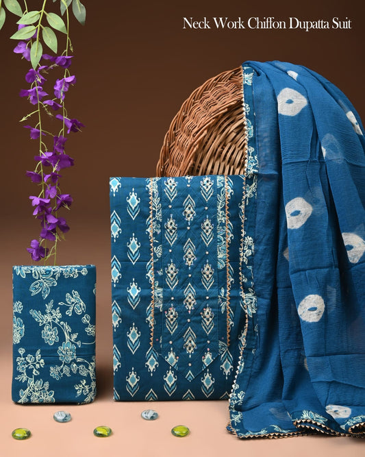 Premium Gota Patti Work Cotton Suit Set With Chiffon Dupatta