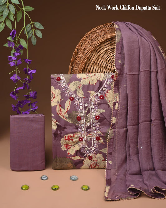Premium Gota Patti Work Cotton Suit Set With Chiffon Dupatta