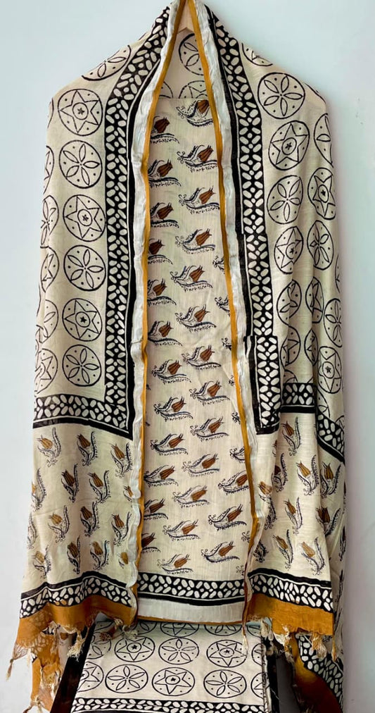 Premium Cotton Linen Hand Block Printed Cotton Linen Suit Set