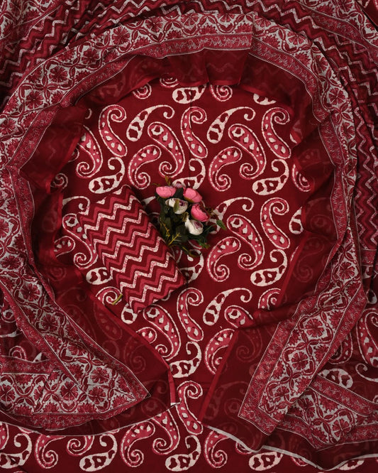 Designer Hand Block Printed Cotton Suit Set With Cotton Dupatta