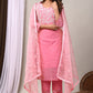 Elegant Coral Chanderi Silk Hand-Embroidered Suit Set with Dupatta