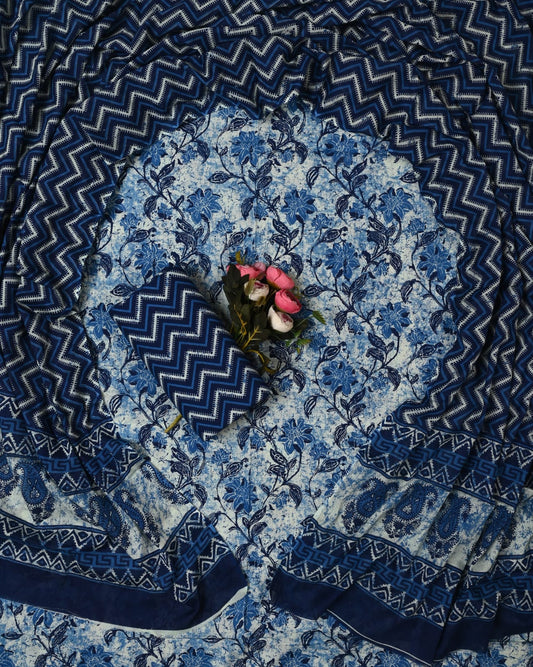 Designer Hand Block Printed Cotton Suit Set With Cotton Dupatta