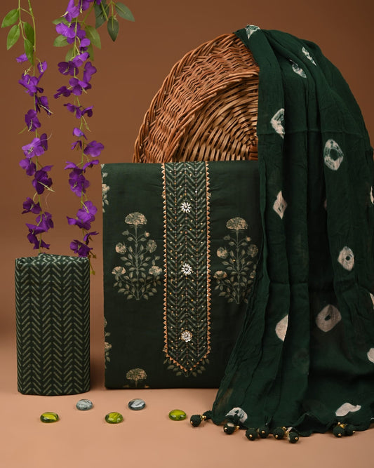 Premium Gota Patti Work Cotton Suit Set With Chiffon Dupatta