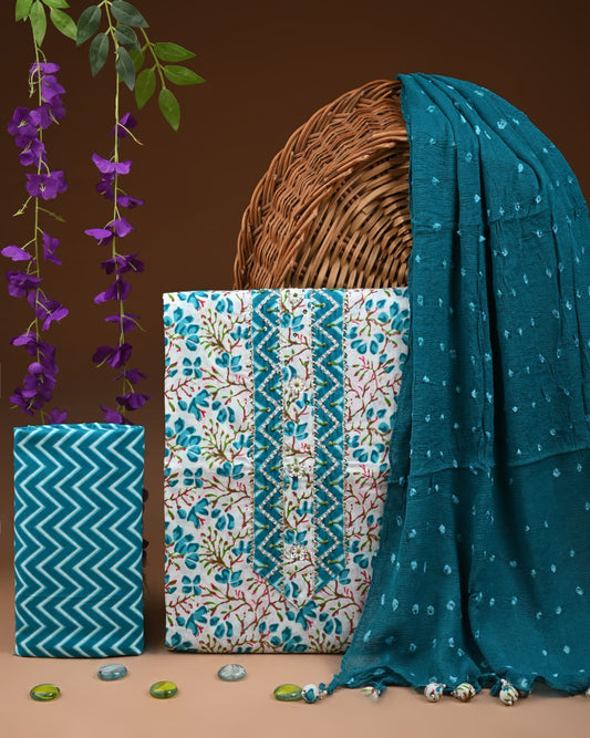 Premium Gota Patti Work Cotton Suit Set With Chiffon Dupatta