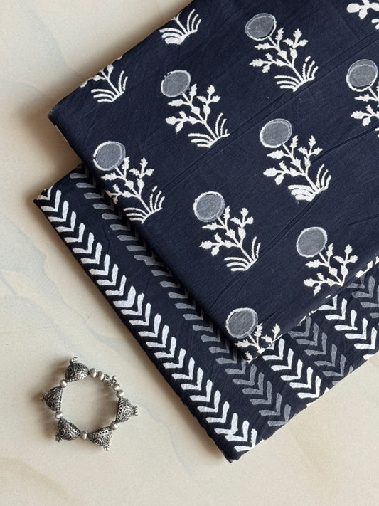 Pure Soft Cotton Handblock Printed 2PC Top-Bottom Suit Set (2.50 Meter Each)